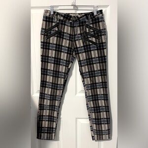 FREE PEOPLE Retro Punk Blue Gray Plaid Brush Corduroy Skinny Ankle Pants Size 27